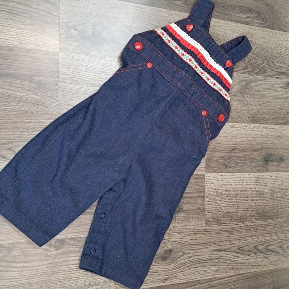 Vintage Healthtex Toddler Girl's Blue Denim Overalls Size 6 Month Made in USA - Picture 1 of 5